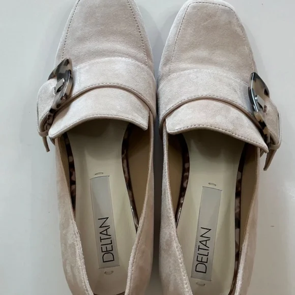 Deltan Veronica Suede Tortoise Buckle Flared Block spring heel pumps 9M - Picture 5 of 13